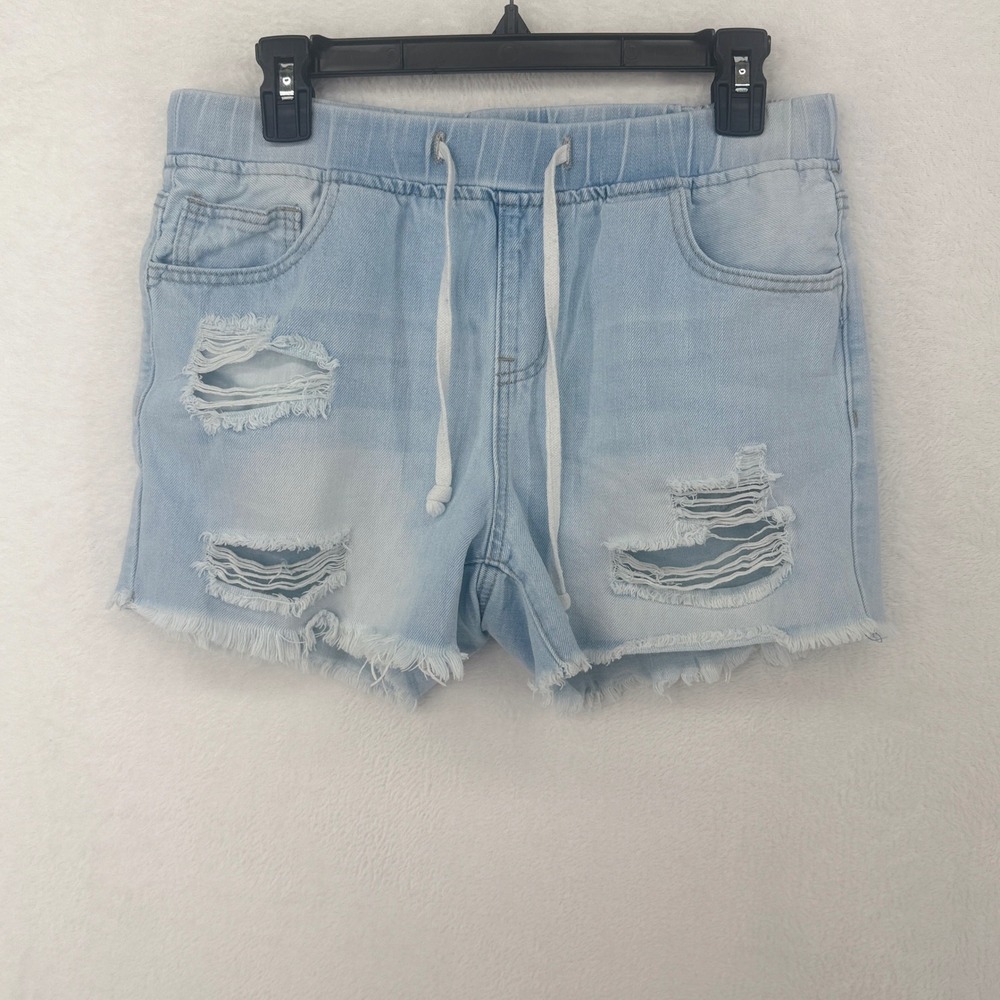 YMI Dream Denim Shorts Womens M Light Wash Distressed Elastic Waist Cut Offs